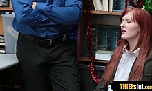 a cute redhead teen shoplifter caught and roughed up in store.