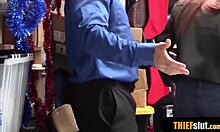 a cute redhead teen shoplifter caught and roughed up in store.