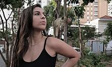Young Latina Leticia Ferola takes rough street program for 50 reais with Tony Tigrao in public outdoor action
