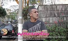 Young Latina Leticia Ferola takes rough street program for 50 reais with Tony Tigrao in public outdoor action