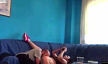 horny couple fucks pussy and ass on the sofa in homemade sex