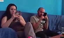 horny couple fucks pussy and ass on the sofa in homemade sex