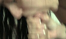 hot brunette gives sloppy blowjob to older guy and swallows cum