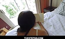 Wow, step sister maya bijou rides her step brother with those natural tits!