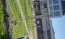 skinny amateurs fuck on balcony while neighbors watch