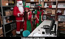 teenshoplifter com - two petite 18+ asian girls working as elves elle voneva and harmony wonder caught shoplifting and fucked