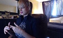 Sandi lights up 3 brown cork cigarettes, smoking seductively while teasing with her big tits.