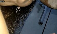 big-assed milf sits on pussy after gym, masturbates waiting for fuck.