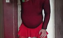 sissy crossdresser swallows piss, doesn't care who watches!