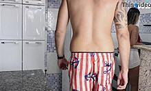 Caught hot maid cooking egg in kitchen