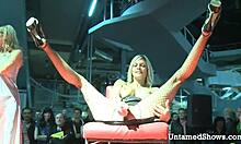 look at this horny slut spreading her legs at the sex show