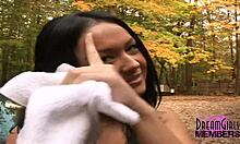 Big tit brunette washes a car and herself