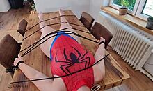 Spider-Maja in cosplay gets caught and fucked hard, showing her big tits and curvy ass