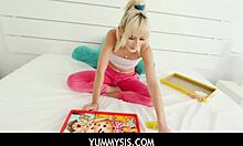 Petite blonde teen stepsister dares for truth in wild POV action