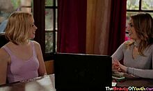 tiny 18yo beauty gets finger fucked in threesome 😍