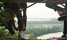 Gay dude riding dick bareback during massage cumshot