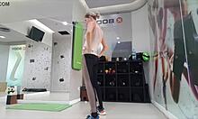 Cute blonde teen warming up at the gym! 😍