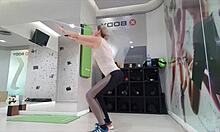 Cute blonde teen warming up at the gym! 😍