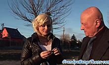 teen 18+ babe seduced by old grandfather in wild doggystyle. watch her bend over for intense action.