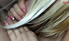 milf in handcuffs and red stockings gets cum on soles