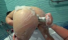 Lesbian Spies on Girlfriend in Shower, Washes Big Ass and Hairy Pussy, Then Fucks Anal Until Orgasm POV.