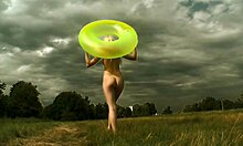 Skinny Blonde Poses Nude Outdoors With Flexible Shaved Body