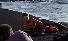Naked Teen Girl Crawling on Sandy Beach Alone