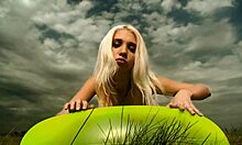 Skinny Blonde Poses Nude Outdoors With Flexible Shaved Body