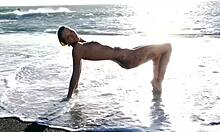 Naked Teen Girl Crawling on Sandy Beach Alone