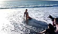 Naked Teen Girl Crawling on Sandy Beach Alone