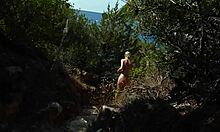 Skinny Blonde Teen 18+ with Small Perky Tits Poses Outdoors for Erotic Shots