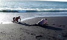 Naked Teen Girl Crawling on Sandy Beach Alone