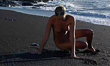 Naked Teen Girl Crawling on Sandy Beach Alone