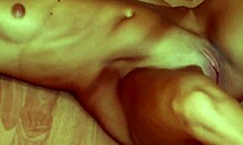 Horny flat-chested brunette crawls naked on the floor!