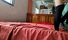 Latina milf interrupted during homemade sex with stepbrother