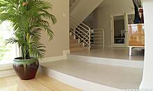 Dirty blonde bimbo showing off her masturbation skills