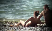 Depraved bitch strips bikini for ocean swim