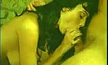 Horny brunette squeezes big tits while blowing huge cock 😍