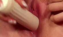 Wild Blonde Whore Pushes Dildo Deeper in Solo Anal