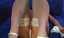 I'm in a passionat mmf threesome with this awsome blonde slut in white stockings, and we end with a bukkake