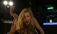 blonde with huge tits dives into threesome blowjob and bukkake