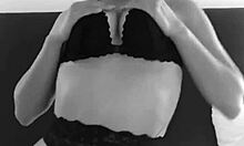 Bubble butt brunette uses huge dildo on her ass and pussy