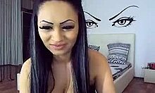 busty brunette blows tremendous dildo deepthroat style