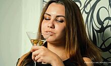 Blonde teen Elle Rose masturbates in stockings on sofa