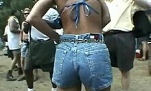 Bombshell Blonde Flashes Privates Outdoors in Mature MILF Interracial Bound Oral Sex