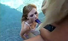 This beautiful student deepthroats a strapon outdoors.