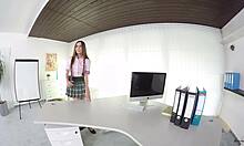 elle rose, the skirt-wearing teen, teases the camera in pov with her body