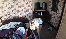 blond amateur sneakily flashing her perky breasts for fun