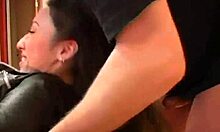 Stunning russian brunette face-fucked while fully clothed