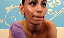 Can this tanned brunette GF deepthroat like a pro on webcam?